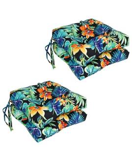 lot 59850 image: 16 Patterned Outdoor Square Tufted Chair Cushions, Set of 4, Beachcrest Caviar