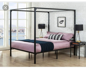 lot 59873 image: Zinus Patricia Black Metal Canopy Platform Bed Frame