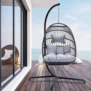 lot 59875 image: Wicker Hanging Outdoor Chair with Stand Indoor Outdoor Chair Swing Hammock Chair