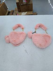 lot 59910 image: Pink Faux Fur Heart Purse. 2 purses