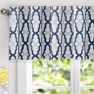 lot 60036 image: DriftAway Mason Geometric Trellis Pattern Window Curtain Valance, Rod Pocket, 52x182 header (Navy Blue)