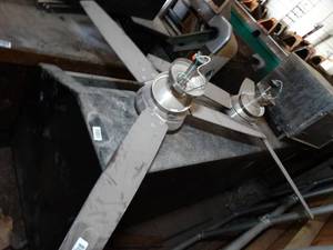 lot 1054 image: (2) Chrome and Wood 3-Bladed Multi-Speed Ceiling Fans