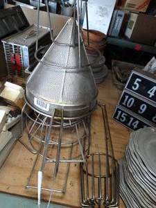 lot 1128 image: Fryer Racks & Aluminum Strainer Cone Shaped Metal Colander