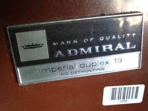 lot 1258 image: Admiral Imperial Duplex 19  Side By Side  Refrigerator and Freezer
