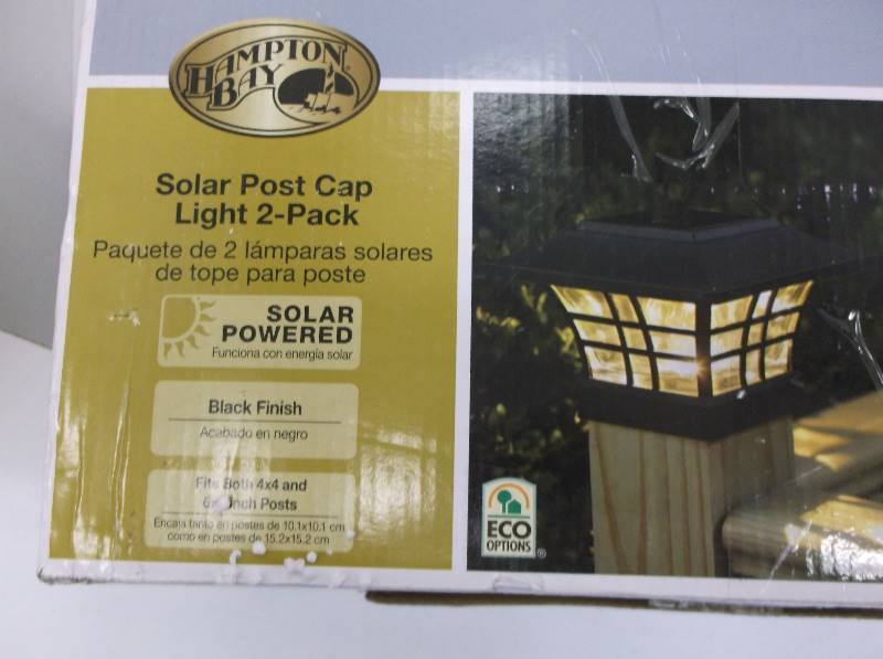 Hampton Bay Solar LED Post Cap Lights 2pack Black Outdoor LED Lighting, Security Lighting