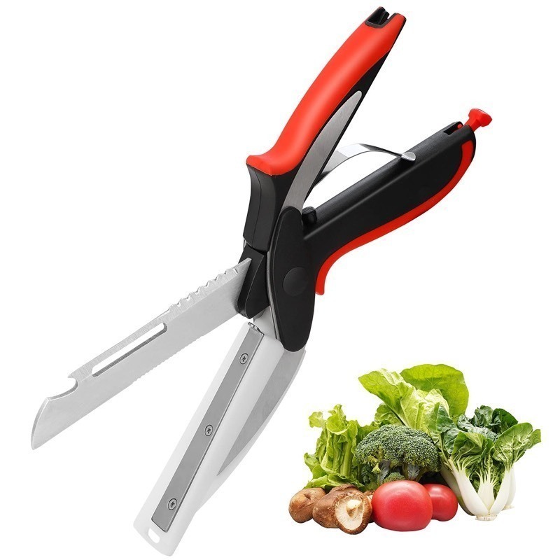 lot 116 image: New Jewdow 6-1 Universal Kitchen Food Cutter Chopper Knife w Built-In Cutting Board