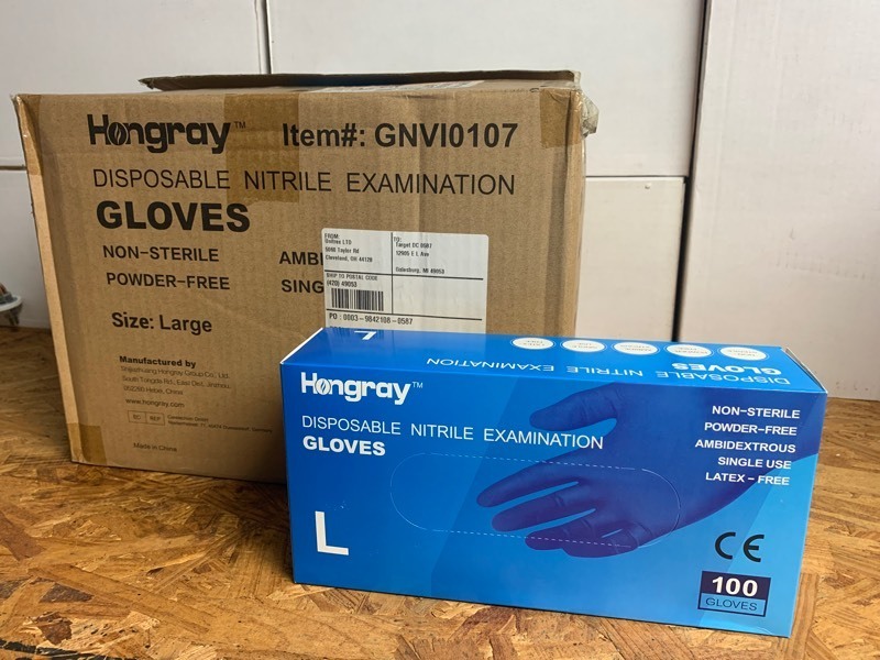 lot 331 image: New Case of Medium Hongray Non-Sterile Large Disposable Nitrile Examination Gloves (10 Boxs w 100 Pieces)