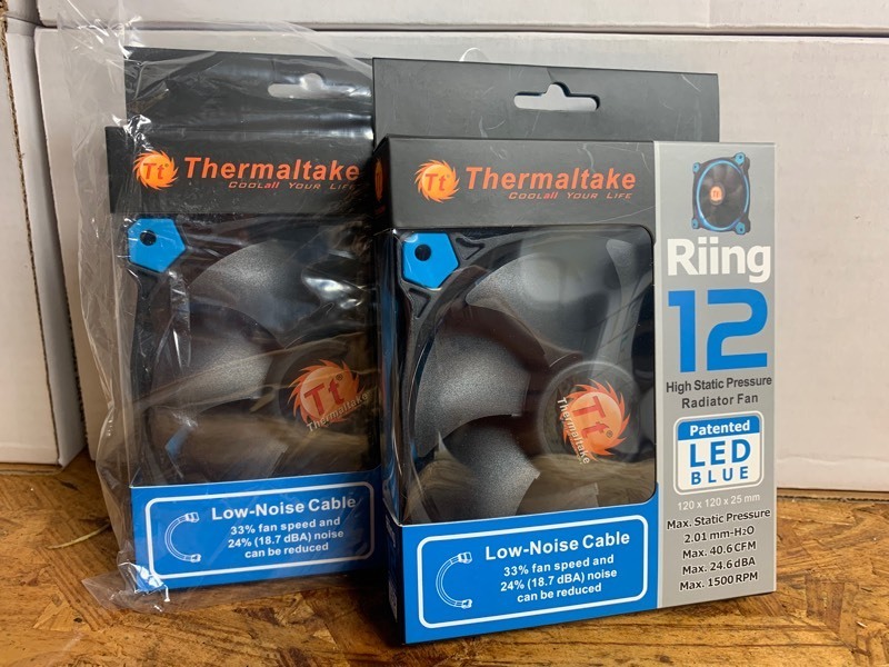 lot 94 image: 2 New Thermaltake Ring 12 High Static Pressure Radiator Fan, LED Blue