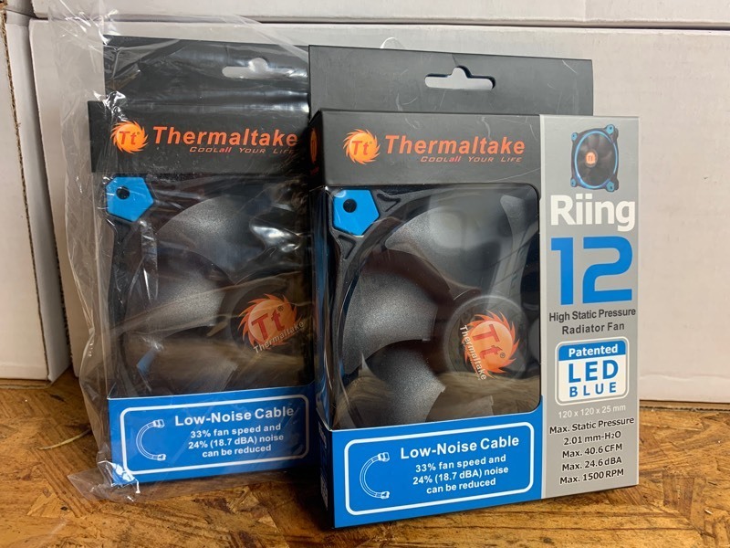 lot 95 image: 2 New Thermaltake Ring 12 High Static Pressure Radiator Fan, LED Blue