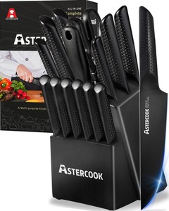 lot 24 image: Astercook 15 Pieces Chef German Stainless Steel Knife Block Set