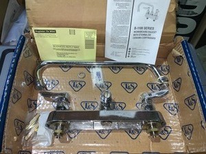 lot 68 image: T&S B-1110 Deck Mounted Workboard Faucet with 4 Centers - 6 Swing Nozzle