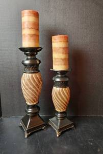 lot 102 image: (2) Candle Holders with Candles 12 and 16 (located in basement)