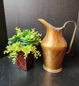lot 107 image: Metal Pitcher 13 Tall and Faux Plant (located in basement)
