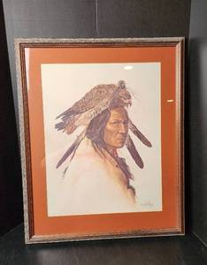 lot 108 image: Hawk Warrior by Enoch Kelly Haney Signed Lithograph Print #2841000 (American Indian Arts Collection) 22x27 (located in basement)