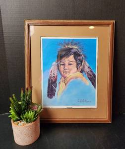 lot 110 image: Hulpahtah (Alligator) by Enoch Kelly Haney, Limited Edition Signed Print #4431200, (American Indian Arts Collection) 15.5x18.5, and Faux Plant (located in basement)