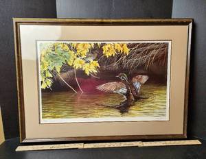 lot 113 image: Ron Van Gilder Limited Edition Signed Print #3991500, Wildlife Duck Art, Riverside Woodies 1980, 34x25 (located in basement)