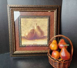 lot 114 image: Picture 23x23 and Basket of Faux Fruit (located in basement)
