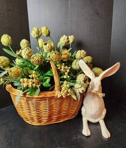 lot 120 image: Faux Floral Arrangement and Resin Rabbit (located in basement)