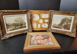 lot 130 image: (4) Picture Frames (2 have paintings) (located in basement)