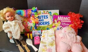 lot 150 image: Childrens Games and Dolls (1 is a 1968 Mattel Incorporated Doll) (located in basement)