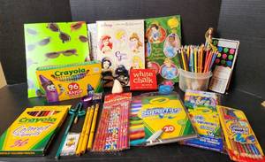 lot 157 image: Art Supplies, Adult Coloring Books, Sticker Books, Crayons (NIB), Markers, Colored Pencils, and More (located in basement)