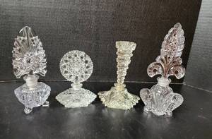 lot 182 image: (4) Crystal Perfume Bottles (located in basement)