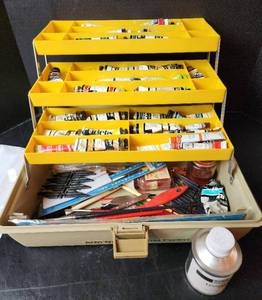 lot 202 image: Paints, Supplies, and Box (located in basement)