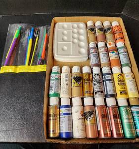 lot 207 image: Acrylic Paints and Brushes (located in basement)