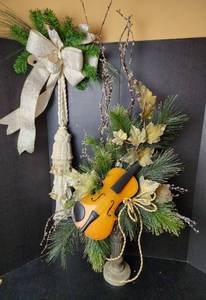 lot 264 image: (2) Christmas Decor Pieces (Vase with Violin is 40 tall) Located in basement