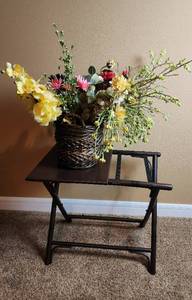 lot 300 image: Luggage Rack and Basket of Floral Decorating Items (located in basement)