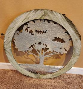 lot 310 image: 34 Tree of Life (Metal with Wooden Frame - Wood is Weathered) Located in Basement