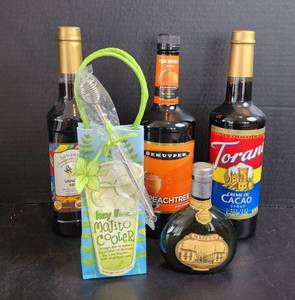 lot 519 image: Coffee Flavorings, Mojito Cooler Mix, (1) L Bottle of Dekuyper Peach Tree Schnapps (ID Will Be Checked at Pickup)