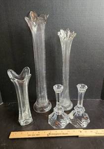 lot 530 image: 24% Lead Crystal Candlesticks and (3) Crystal Vases
