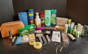 lot 571 image: Health and Beauty Supplies, New Makeup and Brushes in Case, NIB Mary Kay Compact, and More