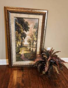 lot 577 image: Tranquil Path 1 Picture 29.5x46.5 and Faux Plant