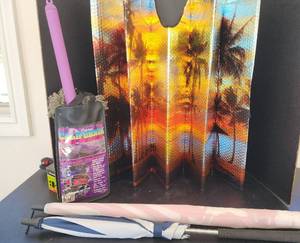 lot 846 image: (2) Umbrellas (Coleman is New), Windshield Visor, and Car Duster