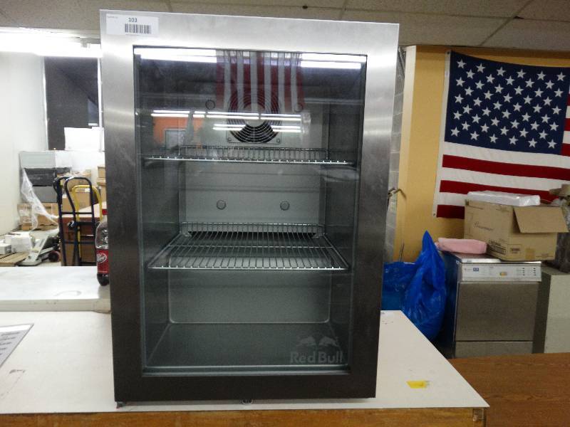 lot 103 image: Counter Top Red Bull Cooler WGlass Decor Works.
