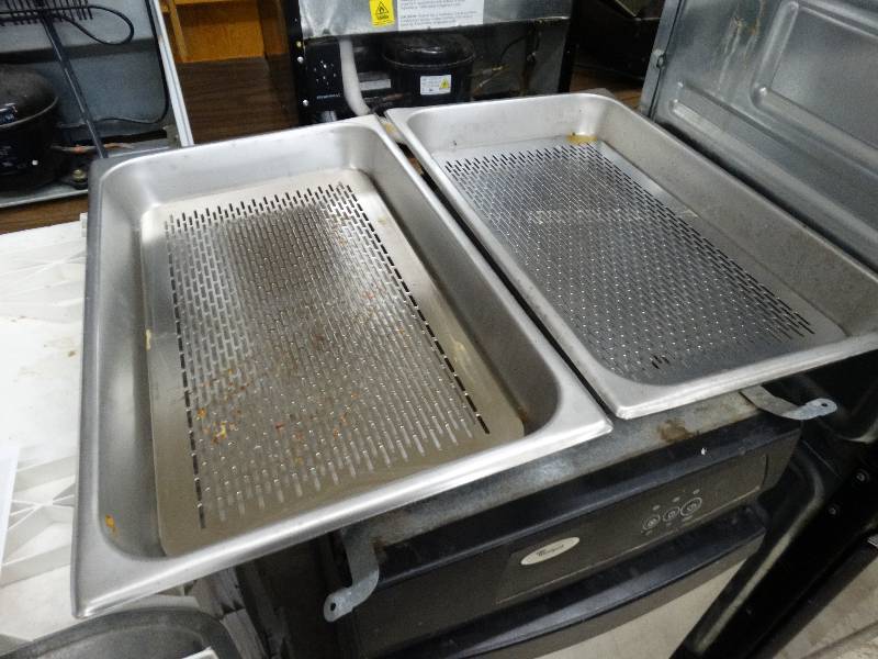 lot 124 image: 2 Full Size Stainless Steel Inserts WDrip Racks.
