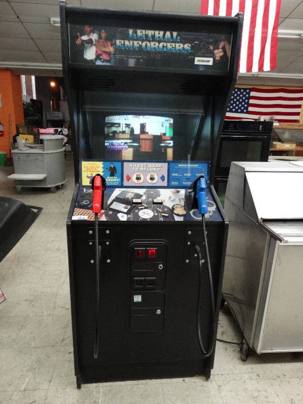 lot 126 image: Konami Lethal Enforcer Stand Up Full Size Arcade Game -