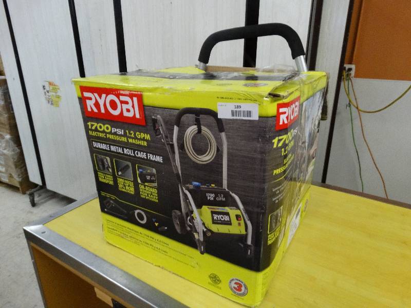 lot 189 image: Ryobi 1700 PSI Electric Pressure Washer.