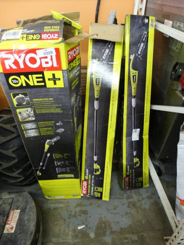 lot 195 image: 3 Ryobi Pole Saws.
