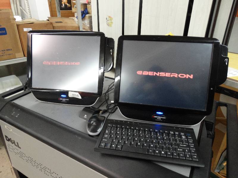 lot 212 image: Benseron Pos System - 2 Monitors WCredit Card SwipersKey Board Mouse Working - Touch Screen.