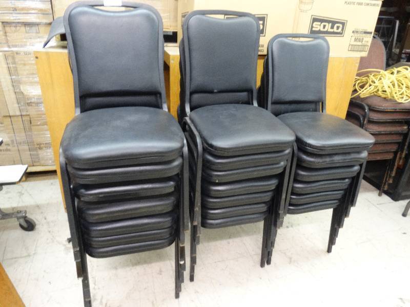 lot 231 image: Lot Of 20 Nice Looking Black Padded Stack Chairs - Matching.
