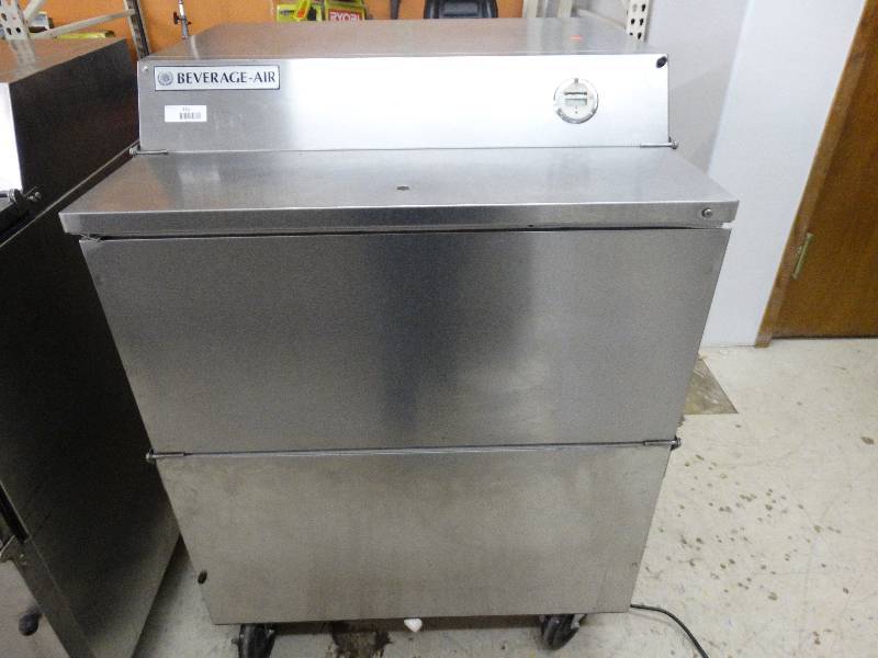lot 240 image: Beverage -Air Model - SMF58 Stainless Steel Commercial Cooler Or Freezer On Wheels.