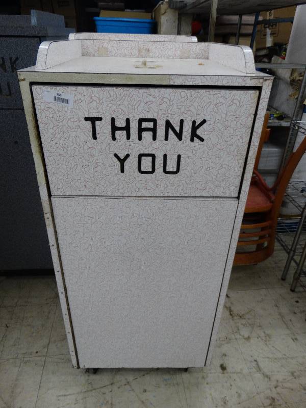 lot 256 image: Trash Cabinet On Wheels WTrash Can.