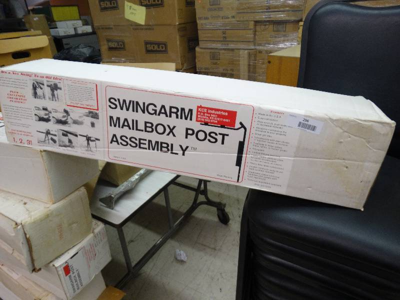 lot 296 image: Swing Arm Mailbox Post Assembly - New In Box - Retail For $100 At Store.