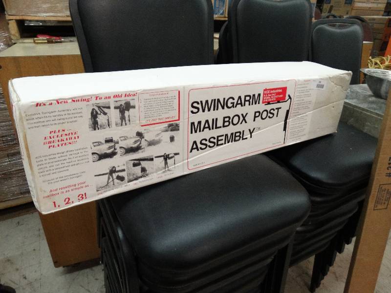 lot 298 image: Swing Arm Mailbox Post Assembly - New In Box - Retail For $100 At Store.