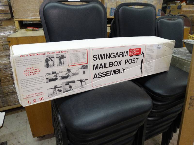 lot 299 image: Swing Arm Mailbox Post Assembly - New In Box - Retail For $100 At Store.