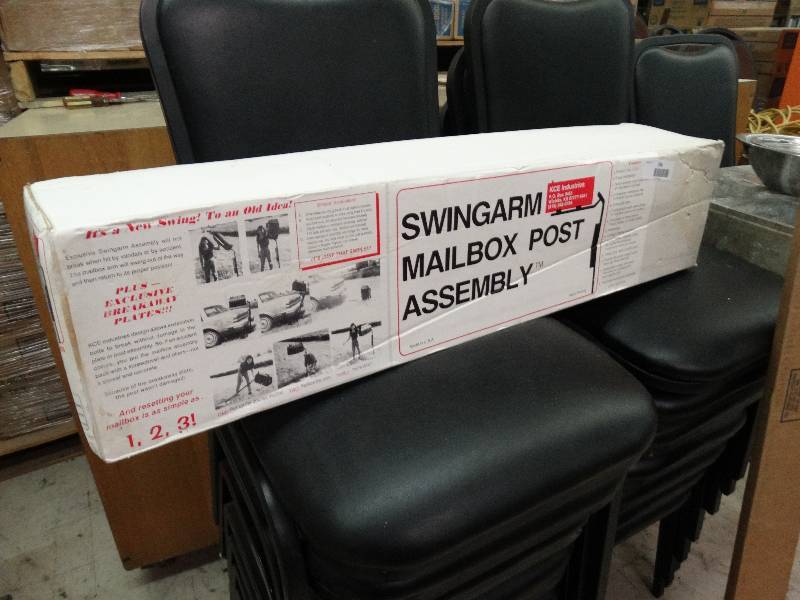 lot 301 image: Swing Arm Mailbox Post Assembly - New In Box - Retail For $100 At Store.