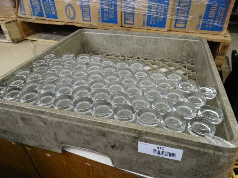 lot 310 image: 63 Double Shot Glasses WDish Rack.
